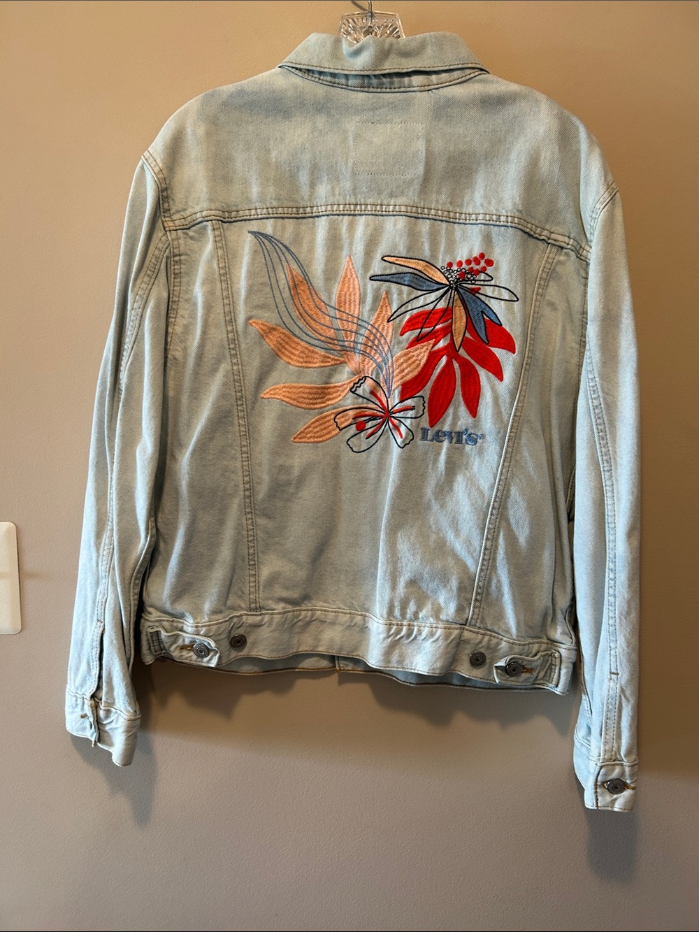 Levi's Light Blue Denim Jacket with Red & Orange Floral Embroidery